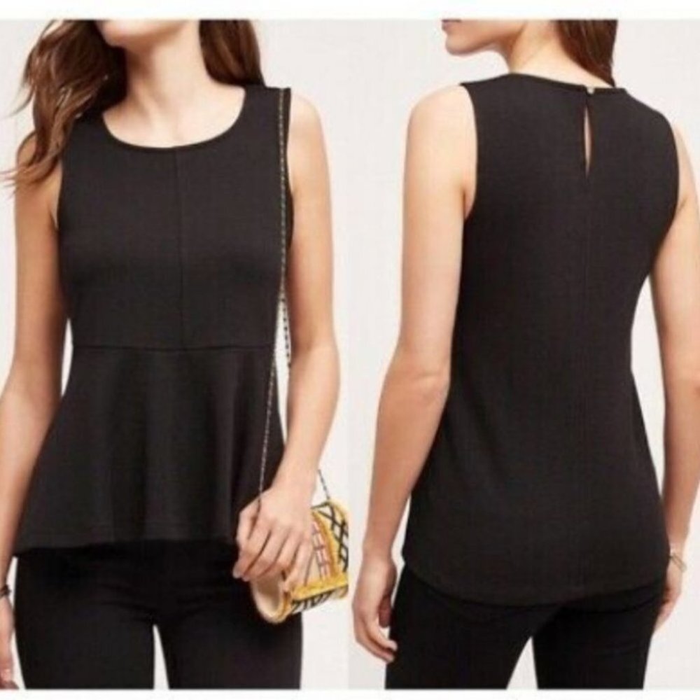 XS Anthropologie Deletta Black Peplum Top